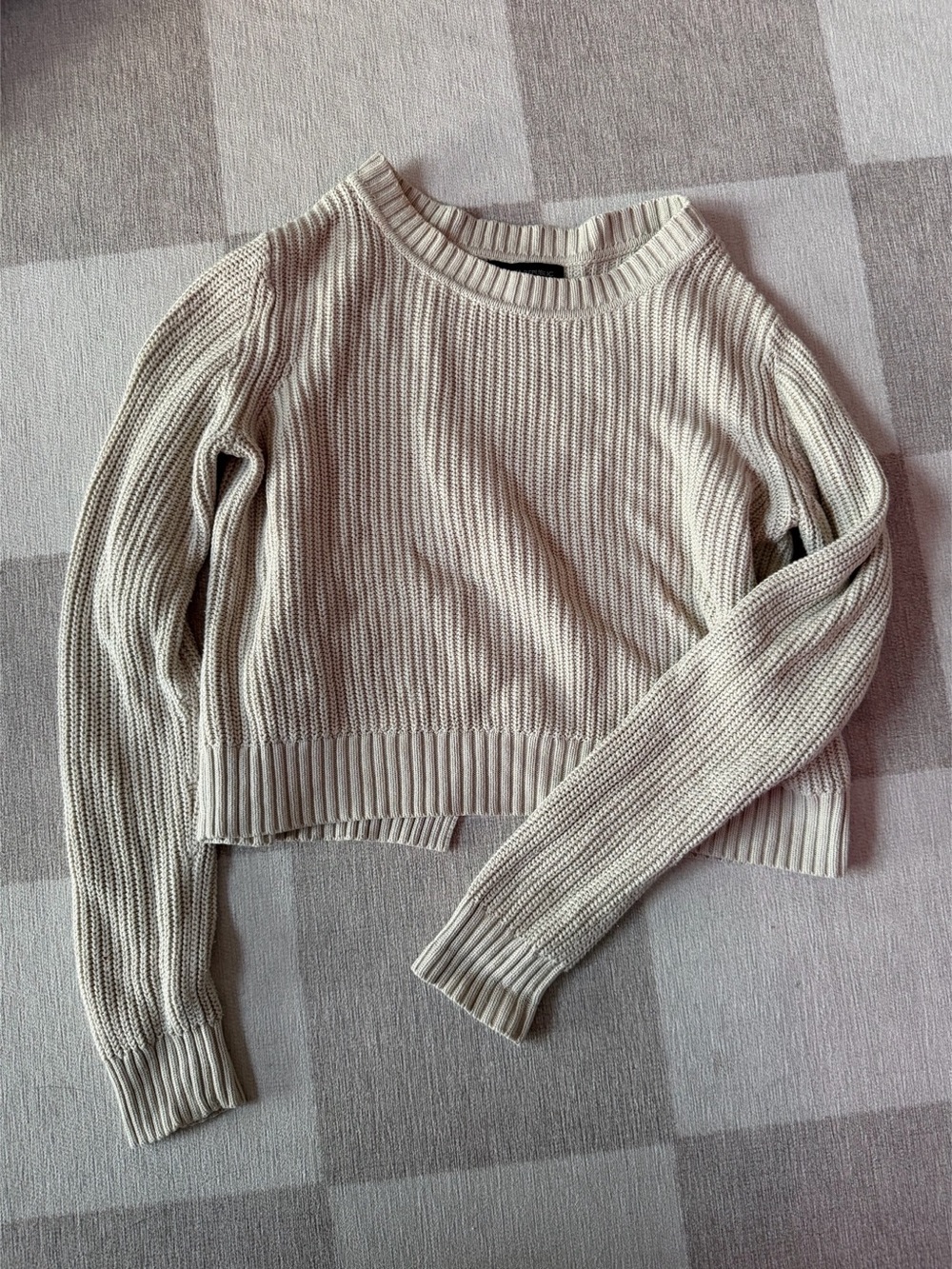 Banana Republic Cropped Ribbed Crewneck Sweater Cream Beige Small